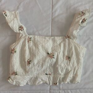 Floral White Eyelet Women's Top